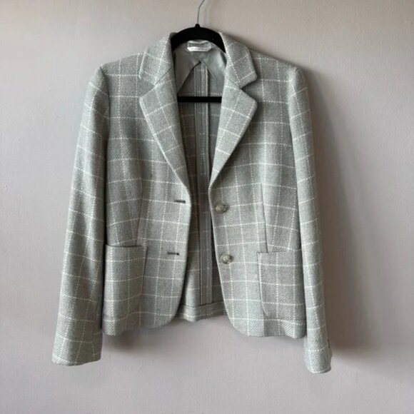 MaxMara Women’s Gray and White Wool and Cashmere ‎Check Blazer Size 6 - Picture 1 of 15